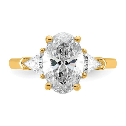 14K Gelbgold 3 1/8 Karat Zertifiziert Im Labor Gezüchtet Diamant Vs/si+ G+ Komplett Oval und Trillant Dreistein Verlobungsring