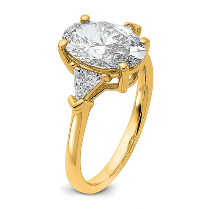 14K Gelbgold 3 1/8 Karat Zertifiziert Im Labor Gezüchtet Diamant Vs/si+ G+ Komplett Oval und Trillant Dreistein Verlobungsring