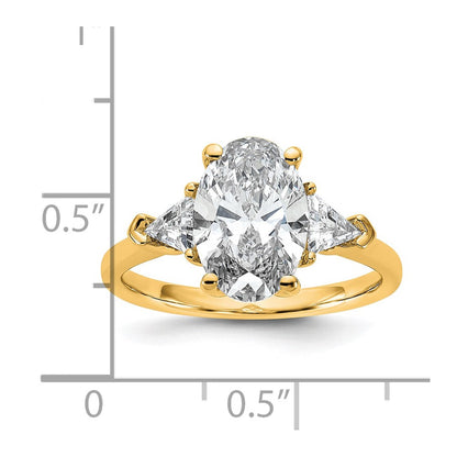 14K Gelbgold 3 1/8 Karat Zertifiziert Im Labor Gezüchtet Diamant Vs/si+ G+ Komplett Oval und Trillant Dreistein Verlobungsring