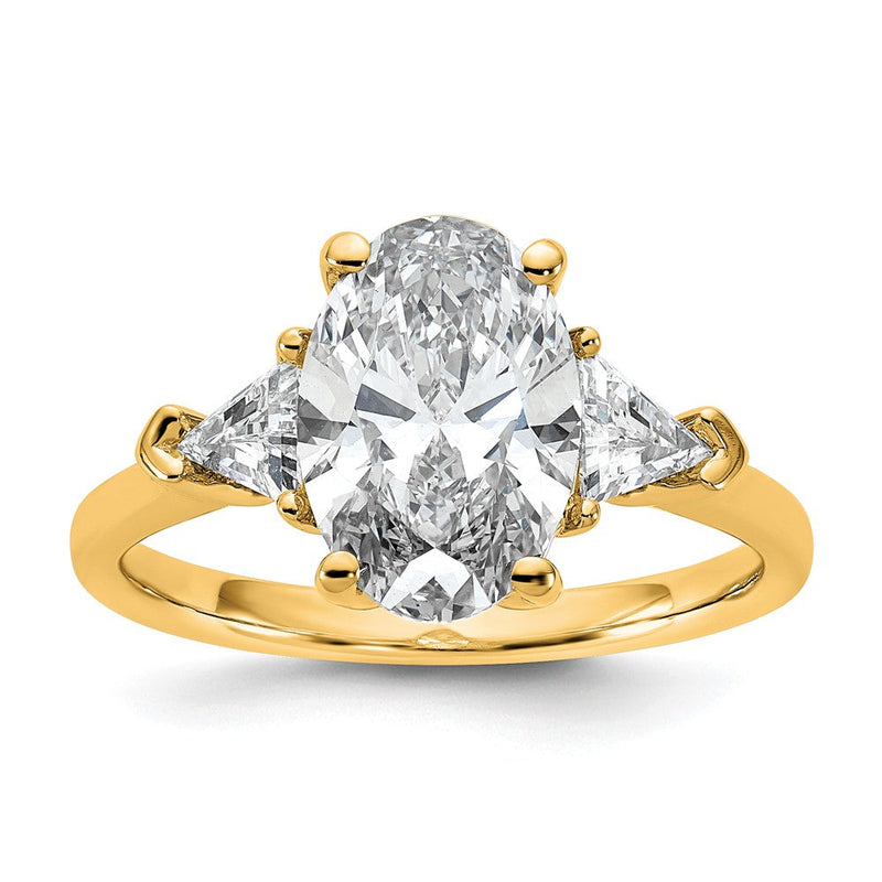 14K Gelbgold 5/8 Karat Im Labor Gezüchtet Diamant Vs/si+ G+ Trillant und 2 1/2 Karat Oval Mittig Halbfassung Dreistein Verlobungsring