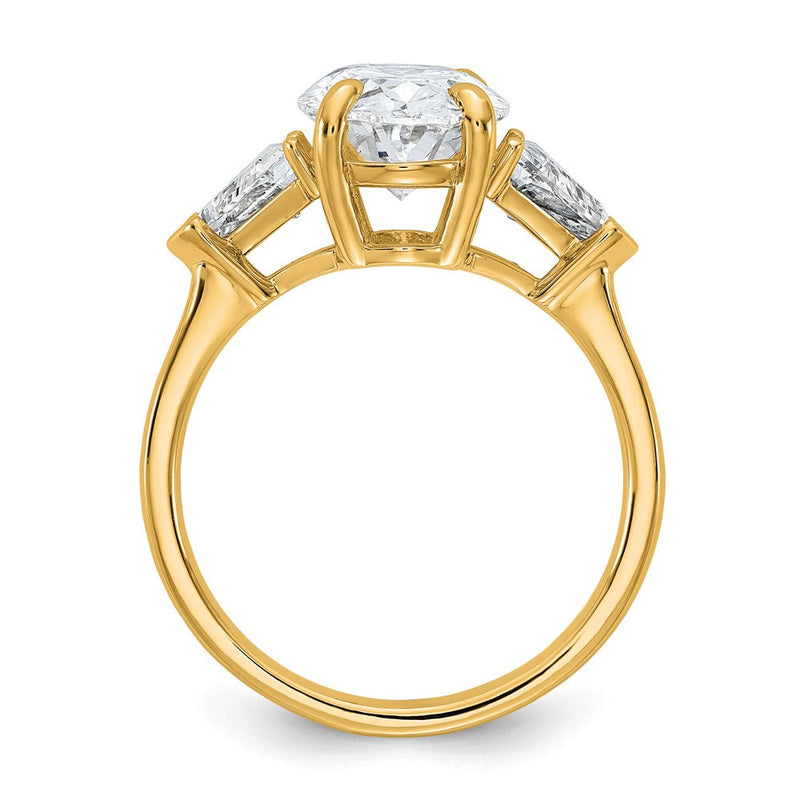 14K Gelbgold 1 1/8 Karat Im Labor Gezüchtet Diamant Vs/si+ G+ Trillant und 3 Karat Oval Mittig Halbfassung Dreistein Verlobungsring