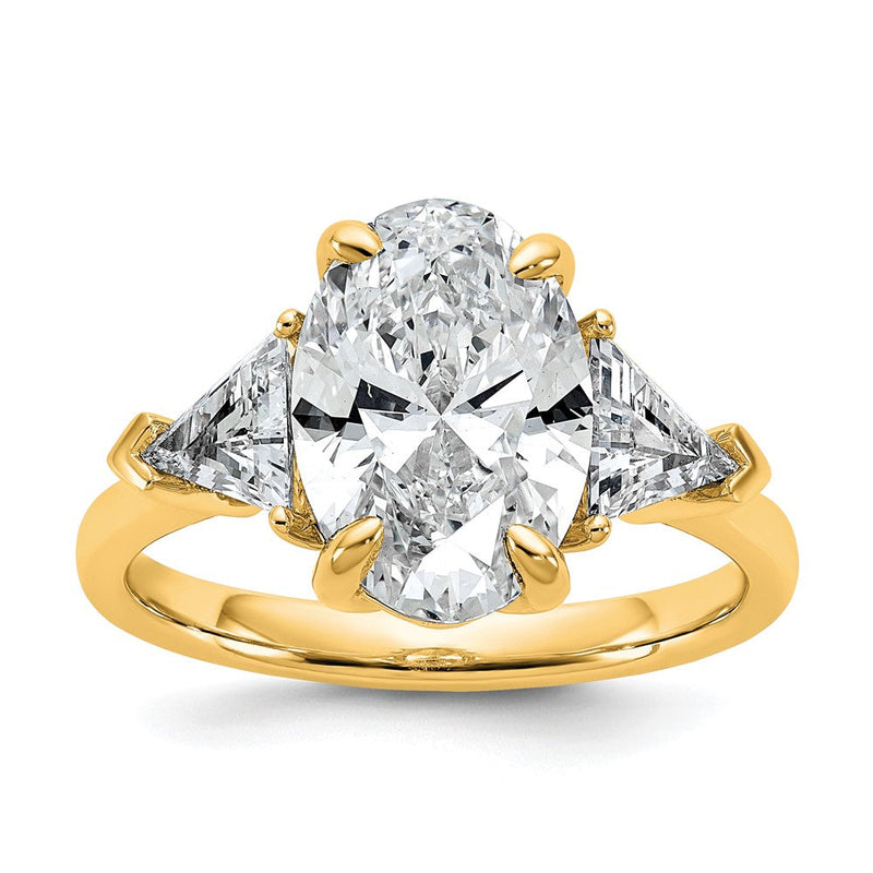 14K Gelbgold 1 1/8 Karat Im Labor Gezüchtet Diamant Vs+ F+ Trillant und 3 Karat Oval Mittig Halbfassung Dreistein Verlobungsring