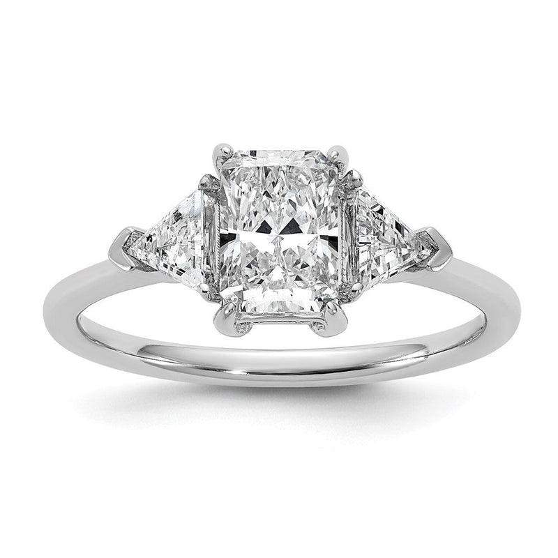 14K Weißgold 1 3/8 Karat Zertifiziert Im Labor Gezüchtet Diamant Vs+ F+ Radiant und Dreieck Komplett Dreistein Verlobungsring