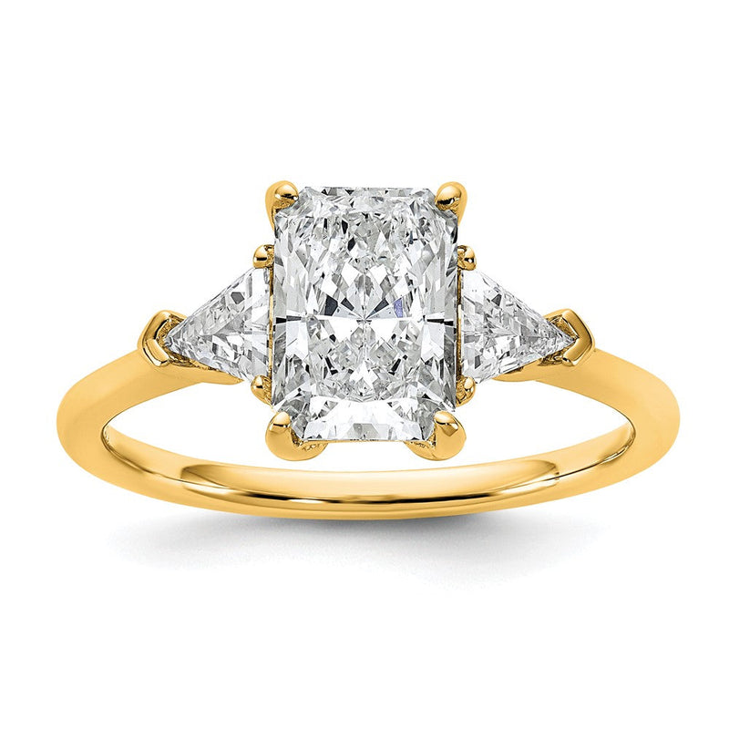 14K Gelbgold 1/2 Karat Im Labor Gezüchtet Diamant Vs/si+ G+ Dreieck 1 1/2 Karat Radiant Mittig Halbfassung Dreistein Verlobungsring