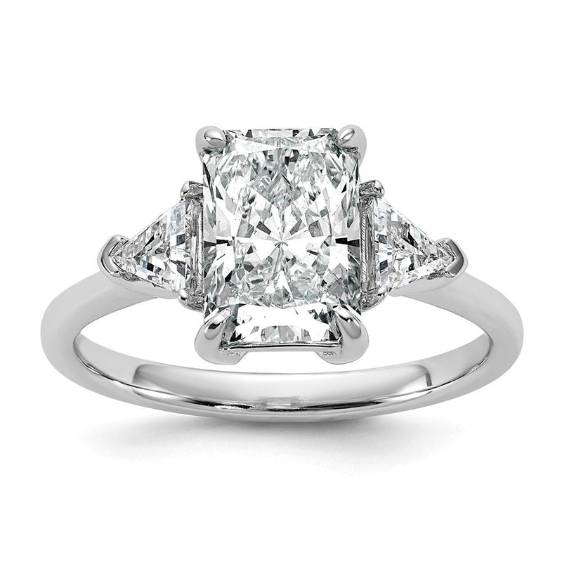 14K Weißgold 2 1/2 Karat Zertifiziert Im Labor Gezüchtet Diamant Vs+ F+ Radiant und Dreieck Komplett Dreistein Verlobungsring