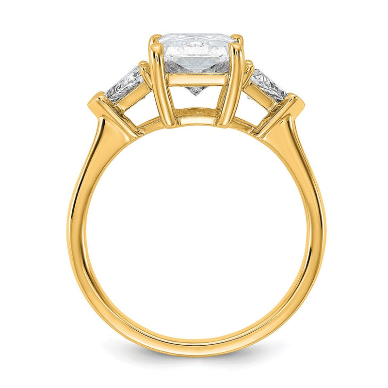 14K Gelbgold 3 1/8 Karat Zertifiziert Im Labor Gezüchtet Diamant Vs+ F+ Radiant und Dreieck Komplett Dreistein Verlobungsring