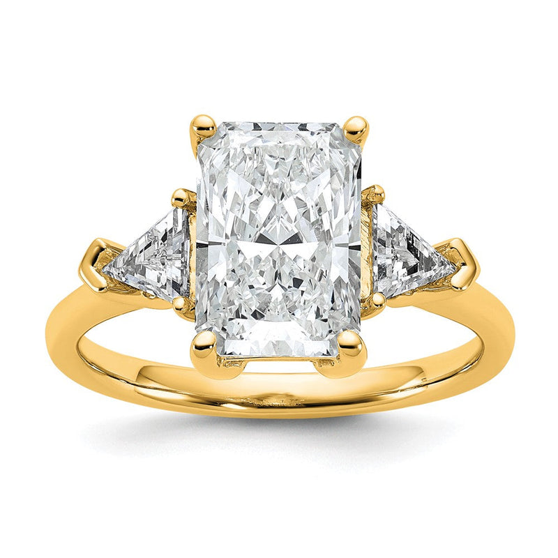 14K Gelbgold 5/8 Karat Im Labor Gezüchtet Diamant Vs+ F+ Dreieck 2 1/2 Karat Radiant Mittig Halbfassung Dreistein Verlobungsring