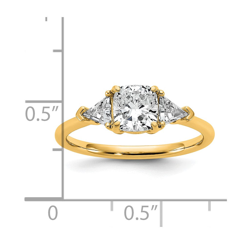 14K Gelbgold 1/2 Karat Im Labor Gezüchtet Diamant Vs/si+ G+ Dreieck 1 Karat Kissen Mittig Halbfassung Dreistein Verlobungsring