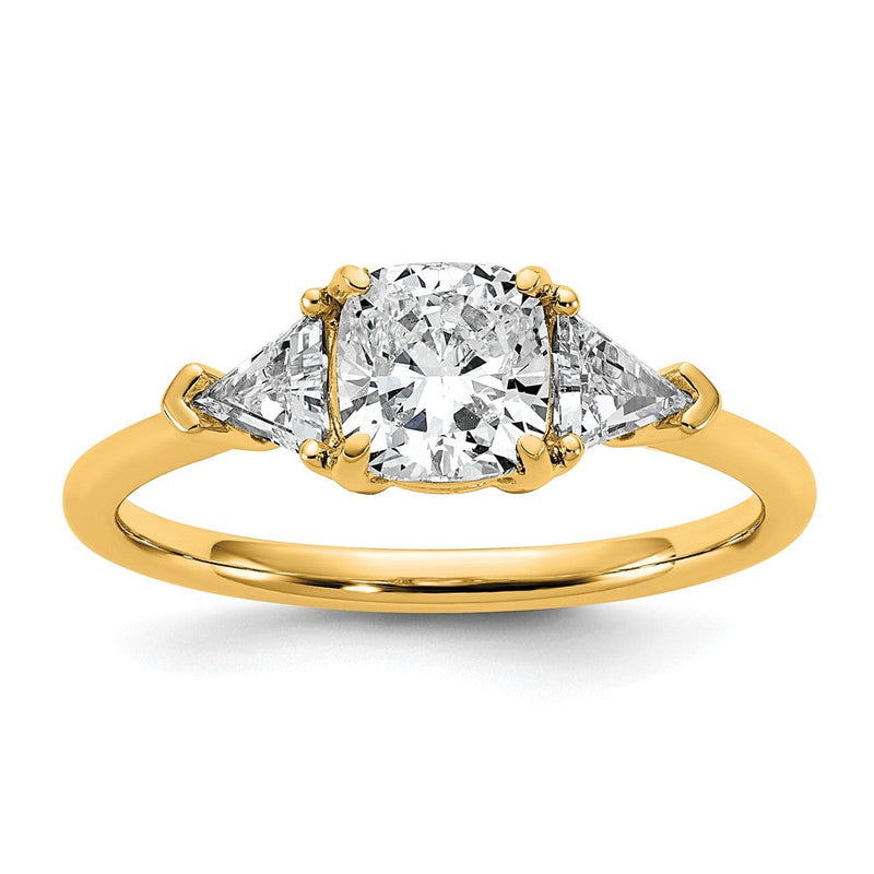 14K Gelbgold 1/2 Karat Im Labor Gezüchtet Diamant Vs/si+ G+ Dreieck 1 Karat Kissen Mittig Halbfassung Dreistein Verlobungsring
