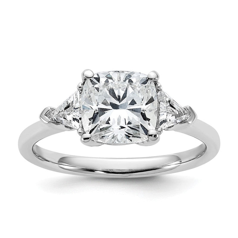 14K Weißgold 2 1/2 Karat Zertifiziert Im Labor Gezüchtet Diamant Vs/si+ G+ Kissen und Dreieck Komplett Dreistein Verlobungsring