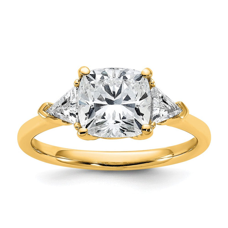 14K Gelbgold 1/2 Karat Im Labor Gezüchtet Diamant Vs/si+ G+ Dreieck 2 Karat Kissen Mittig Halbfassung Dreistein Verlobungsring
