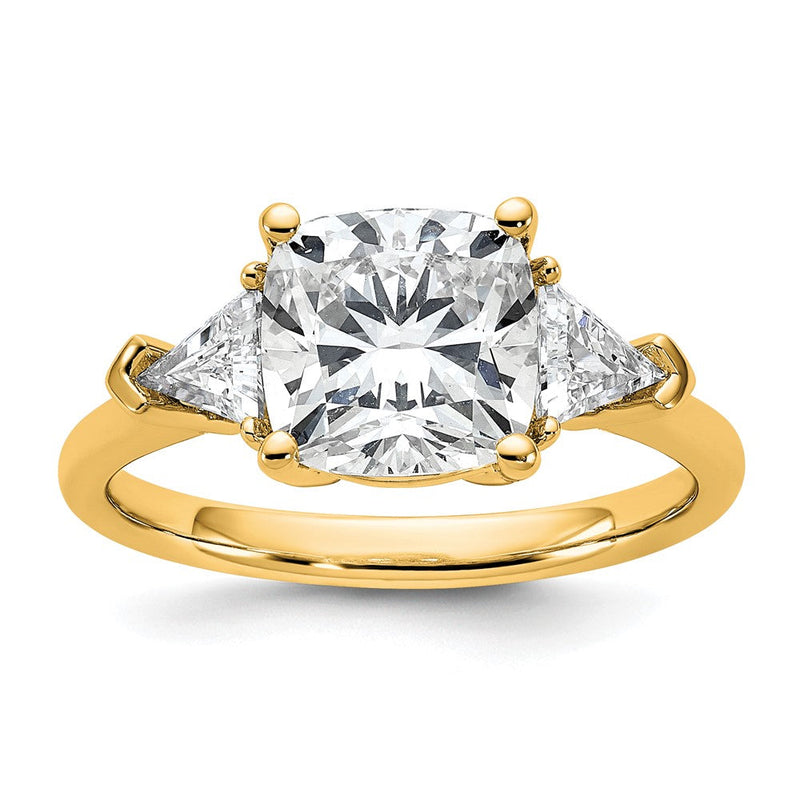 14K Gelbgold 3 1/8 Karat Zertifiziert Im Labor Gezüchtet Diamant Vs+ F+ Kissen und Dreieck Komplett Dreistein Verlobungsring