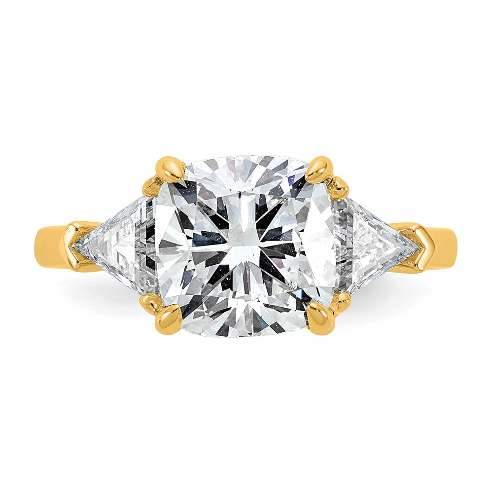 14K Gelbgold 1 Karat Im Labor Gezüchtet Diamant Vs/si+ G+ Dreieck 3 Karat Kissen Mittig Halbfassung Dreistein Verlobungsring