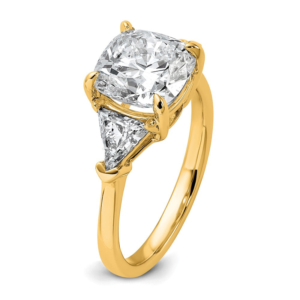 14K Gelbgold 1 Karat Im Labor Gezüchtet Diamant Vs/si+ G+ Dreieck 3 Karat Kissen Mittig Halbfassung Dreistein Verlobungsring