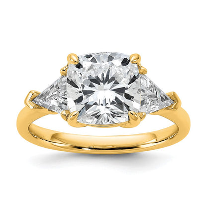 14K Gelbgold 1 Karat Im Labor Gezüchtet Diamant Vs/si+ G+ Dreieck 3 Karat Kissen Mittig Halbfassung Dreistein Verlobungsring