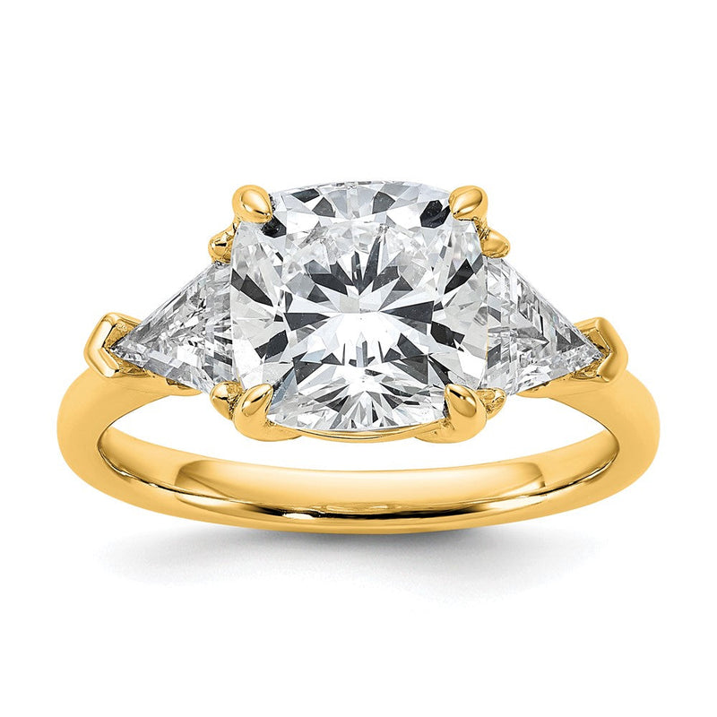 14K Gelbgold 4 Karat Zertifiziert Im Labor Gezüchtet Diamant Vs+ F+ Kissen und Dreieck Komplett Dreistein Verlobungsring