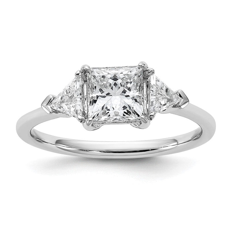14K Weißgold 1/2 Karat Im Labor Gezüchtet Diamant Vs+ F+ Trillant und 1 Karat Princess Mittig Halbfassung Dreistein Verlobungsring