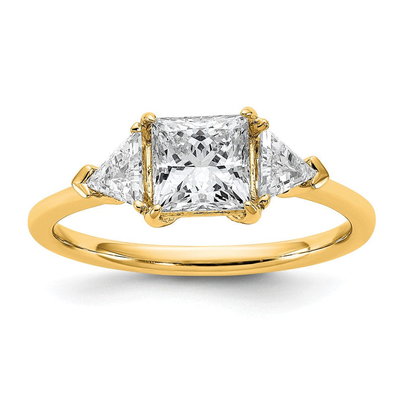 14K Gelbgold 1/2 Karat Im Labor Gezüchtet Diamant Vs/si+ G+ Trillant und 1 Karat Princess Mittig Halbfassung Dreistein Verlobungsring