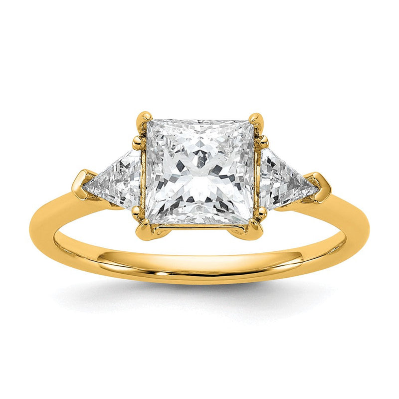 14K Gelbgold 1/2 Karat Im Labor Gezüchtet Diamant Vs/si+ G+ Trillant und 1 1/2 Karat Princess Mittig Halbfassung Dreistein Verlobungsring