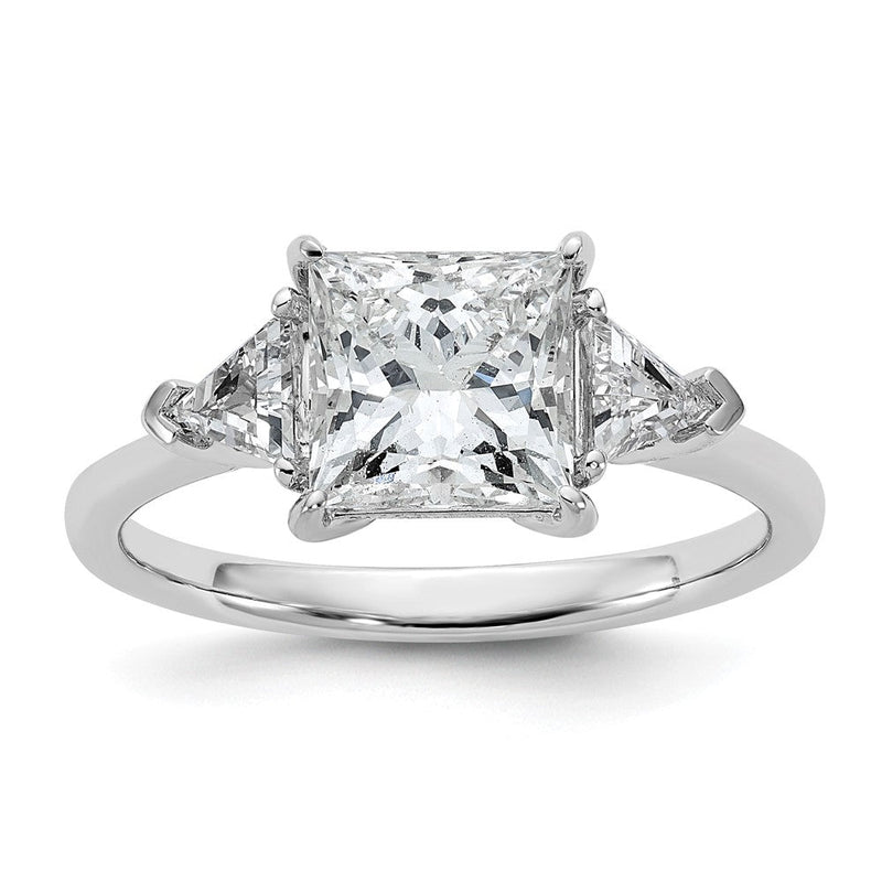 14K Weißgold 2 1/2 Karat Zertifiziert Im Labor Gezüchtet Diamant Vs+ F+ Princess und Trillant Komplett Dreistein Verlobungsring