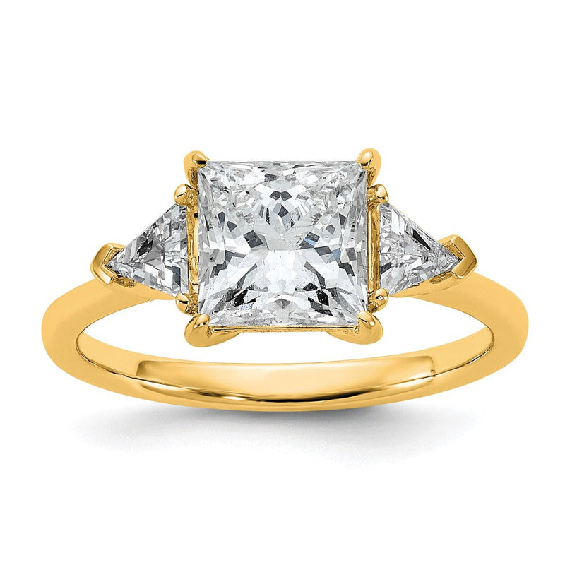 14K Gelbgold 1/2 Karat Im Labor Gezüchtet Diamant Vs/si+ G+ Trillant und 2 Karat Princess Mittig Halbfassung Dreistein Verlobungsring