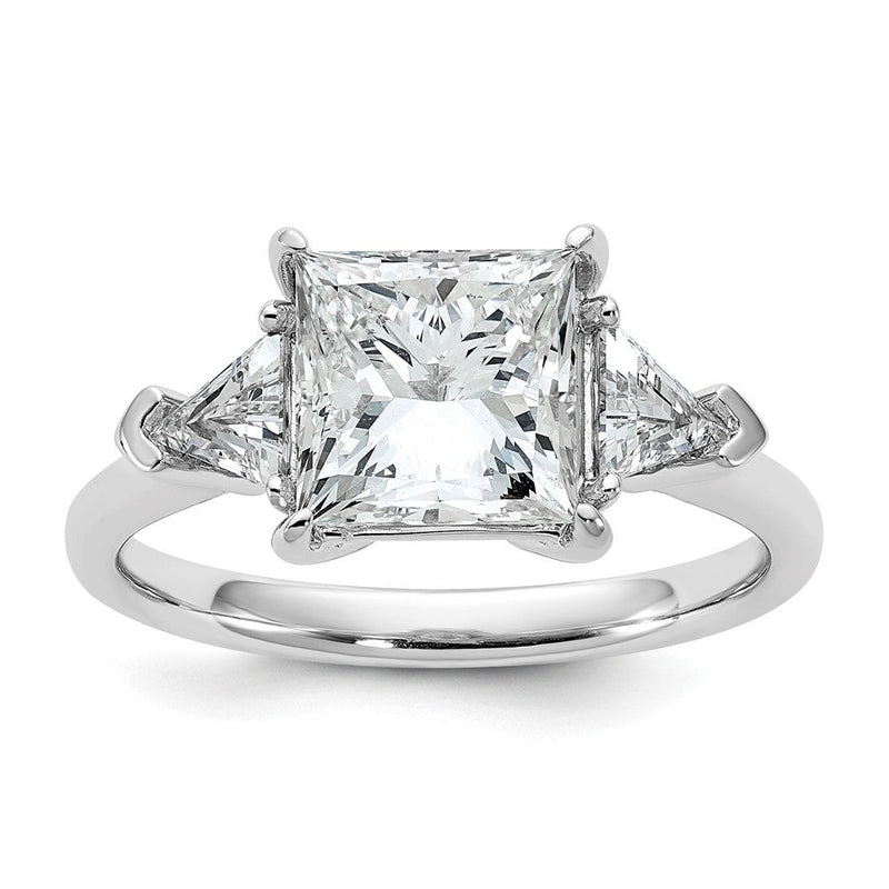 14K Weißgold 5/8 Karat Im Labor Gezüchtet Diamant Vs/si+ G+ Trillant und 2 1/2 Karat Princess Mittig Halbfassung Dreistein Verlobungsring