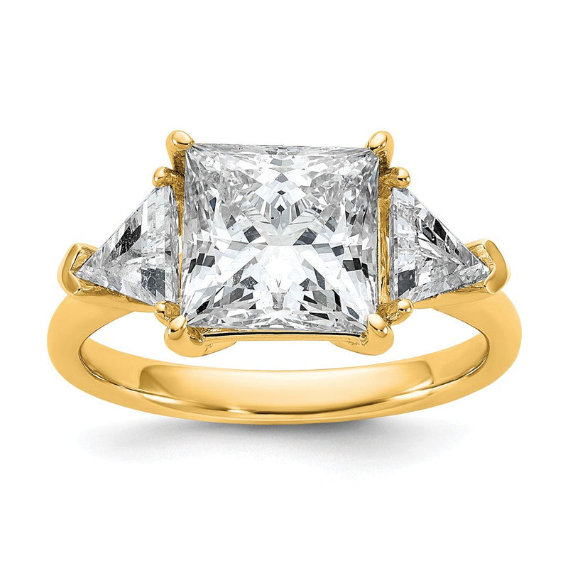 14K Gelbgold 4 1/8 Karat Zertifiziert Im Labor Gezüchtet Diamant Vs/si+ G+ Princess und Trillant Komplett Dreistein Verlobungsring