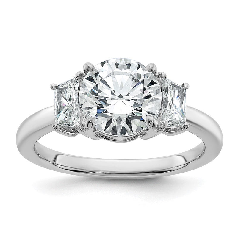 14K Weißgold 2 1/2 Karat Im Labor Gezüchtet Diamant Vs+ F+ Rund mit Trapezoid Sidestones Komplett Verlobungsring