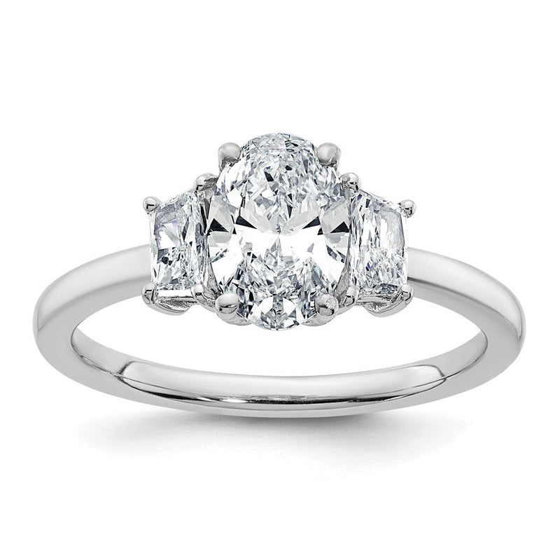14K Weißgold 3/8 Karat Im Labor Gezüchtet Diamant Vs+ F+ Trapezoid 1 Karat Oval Halbfassung Dreistein Verlobungsring