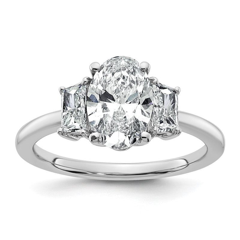 14K Weißgold 2 Karat Zertifiziert Im Labor Gezüchtet Diamant Vs+ F+ Oval und Trapezoid Komplett Dreistein Verlobungsring