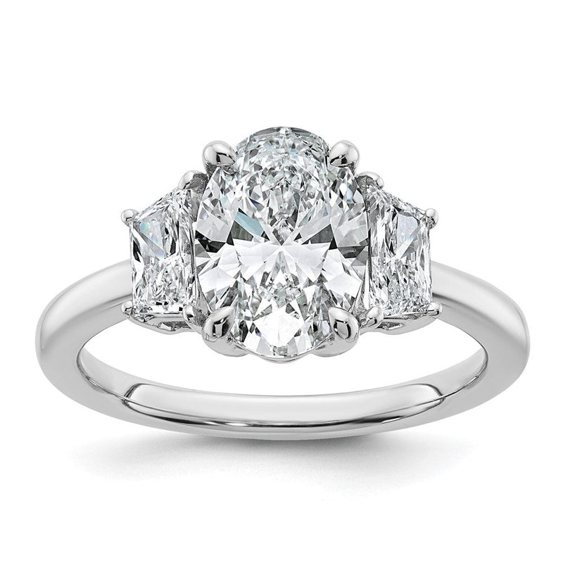 14K Weißgold 2 3/4 Karat Zertifiziert Im Labor Gezüchtet Diamant Vs+ F+ Oval und Trapezoid Komplett Dreistein Verlobungsring