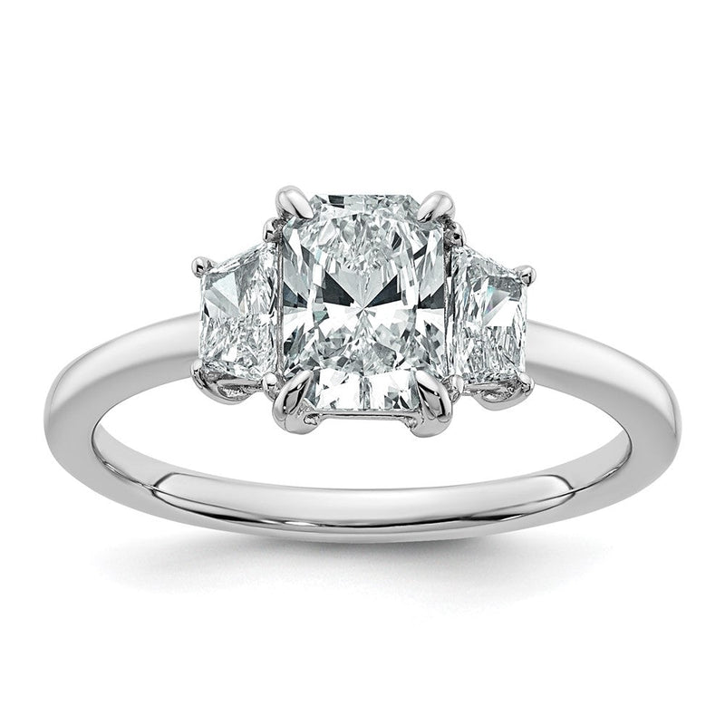 14K Weißgold 1 3/8 Karat Im Labor Gezüchtet Diamant Vs+ F+ Radiant und Trapezoid Komplett Dreistein Verlobungsring