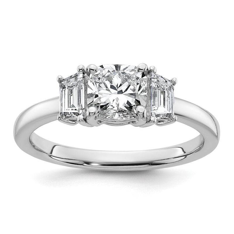 14K Weißgold 1 3/8 Karat Im Labor Gezüchtet Diamant Vs+ F+ Kissen und Halb Mond Komplett Dreistein Verlobungsring