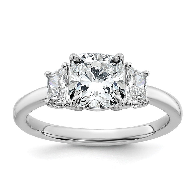 14K Weißgold 3/8 Karat Im Labor Gezüchtet Diamant Vs+ F+ Halb Mond 1 1/2 Karat Kissen Mittig Halbfassung Dreistein Verlobungsring