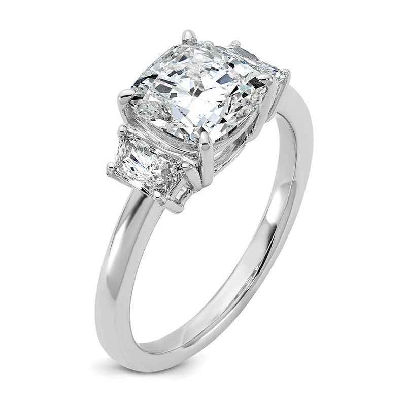 14K Weißgold 2 1/2 Karat Im Labor Gezüchtet Diamant Vs+ F+ Kissen und Halb Mond Komplett Dreistein Verlobungsring