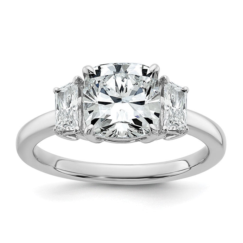 14K Weißgold 1/2 Karat Im Labor Gezüchtet Diamant Vs+ F+ Halb Mond 2 Karat Kissen Mittig Halbfassung Dreistein Verlobungsring