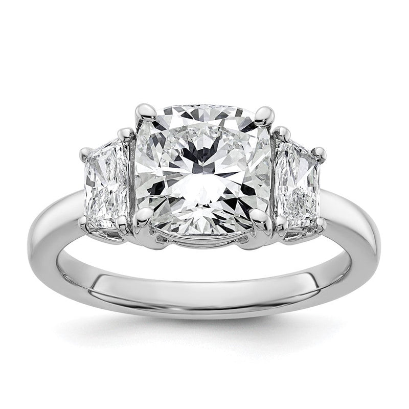 14K Weißgold 3/4 Karat Im Labor Gezüchtet Diamant Vs+ F+ Halb Mond 2 1/2 Karat Kissen Mittig Halbfassung Dreistein Verlobungsring
