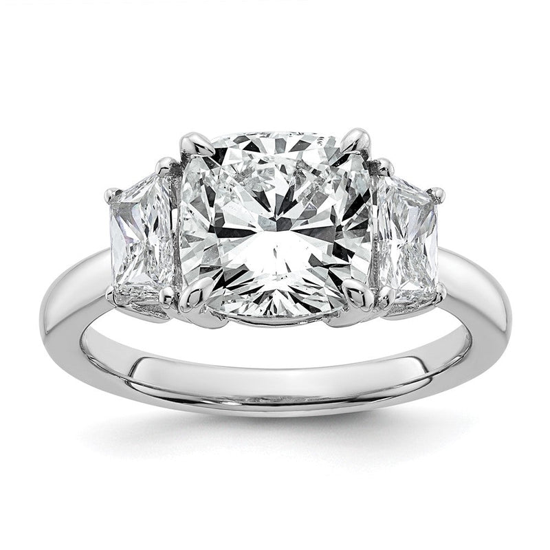 14K Weißgold 3/4 Karat Im Labor Gezüchtet Diamant Vs+ F+ Halb Mond 3 Karat Kissen Mittig Halbfassung Dreistein Verlobungsring