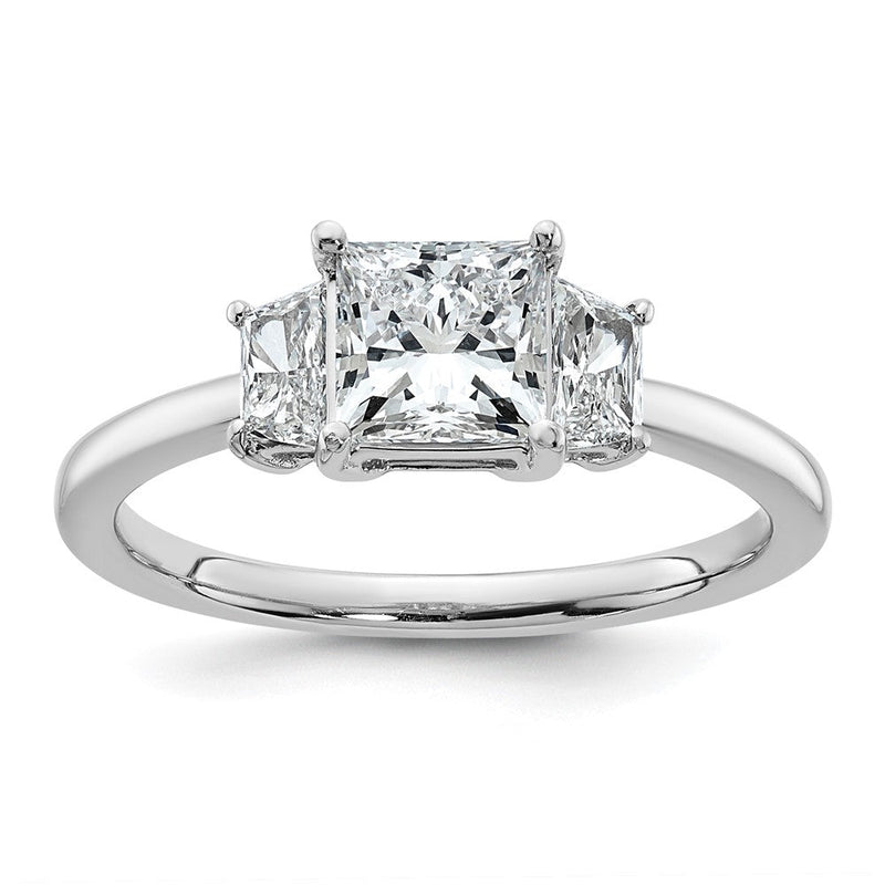 14K Weißgold 1 3/8 Karat Im Labor Gezüchtet Diamant Vs+ F+ Princess und Trapezoid Komplett Dreistein Verlobungsring