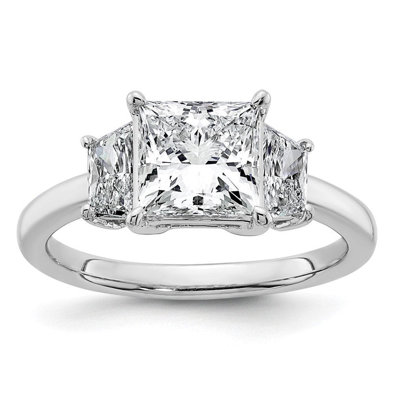 14K Weißgold 2 3/4 Karat Im Labor Gezüchtet Diamant Vs+ F+ Princess und Trapezoid Komplett Dreistein Verlobungsring