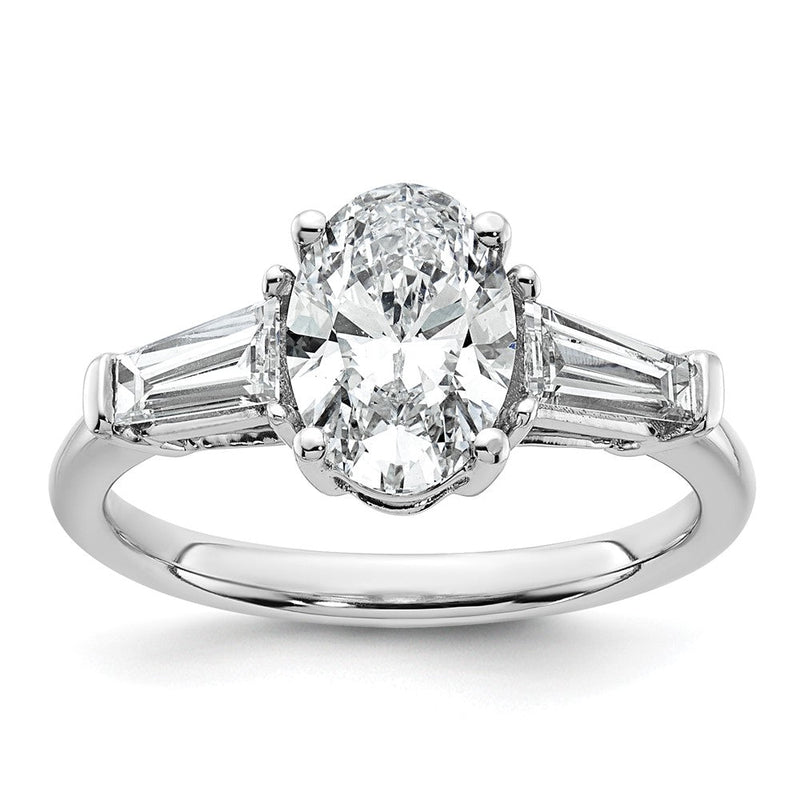 14K Weißgold 2 1/5 Karat Zertifiziert Im Labor Gezüchtet Diamant Vs+ F+ Oval und Verjüngt Baguette Komplett Dreistein Verlobungsring