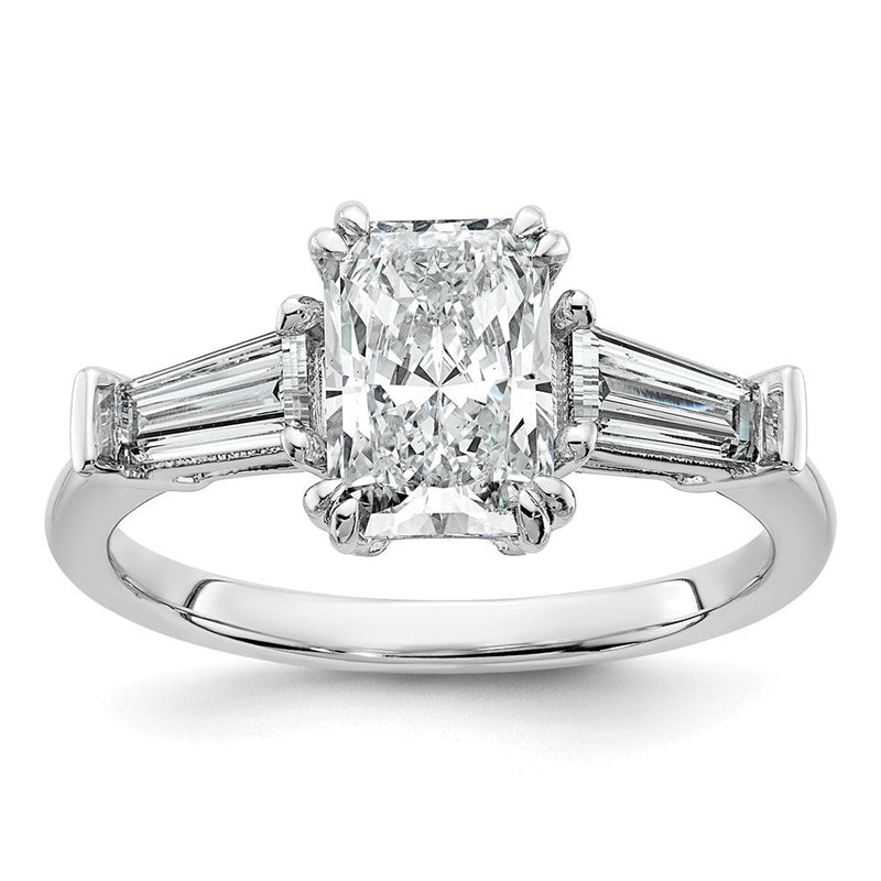 14K Weißgold 2 Karat Zertifiziert Im Labor Gezüchtet Diamant Vs+ F+ Radiant mit Verjüngt Baguette Sides Komplett Verlobungsring