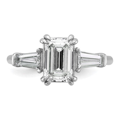14K Weißgold 3/4ct Im Labor Gezüchtet Diamant Vs+ F+ Smaragd Mittig Halbfassung Eng Ring