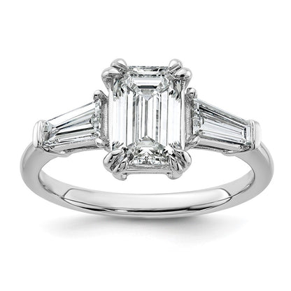 14K Weißgold 3/4ct Im Labor Gezüchtet Diamant Vs+ F+ Smaragd Mittig Halbfassung Eng Ring