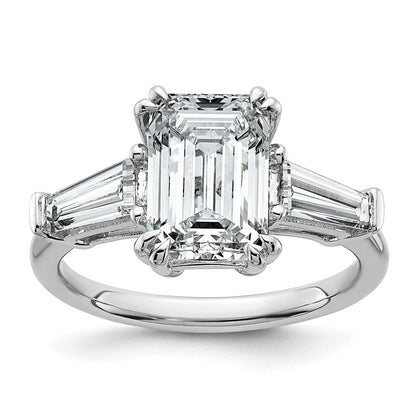 14K Weißgold 3/4ct Im Labor Gezüchtet Diamant Vs+ F+ Smaragd Mittig Halbfassung Eng Ring