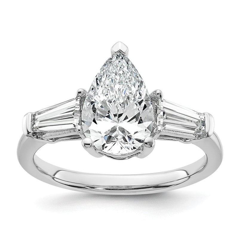 14K Weißgold 2 5/8 Karat Zertifiziert Im Labor Gezüchtet Diamant Vs+ F+ Tropfen und Verjüngt Baguette Komplett Verlobungsring
