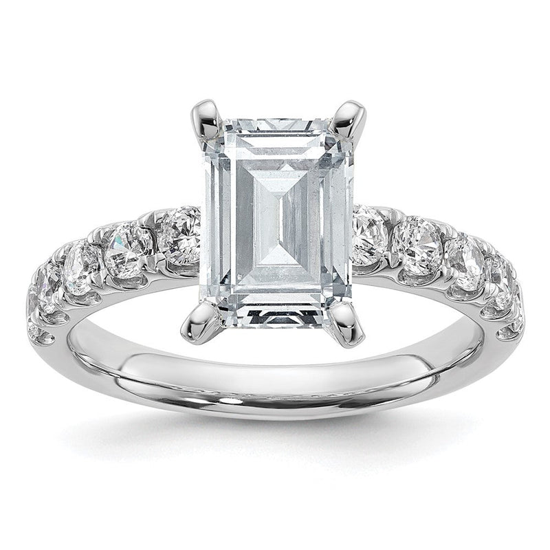 14K Weißgold Zertifiziert 2 3/4 Karat Im Labor Gezüchtet Diamant Vs+ F+ Smaragd Komplett Verlobungsring