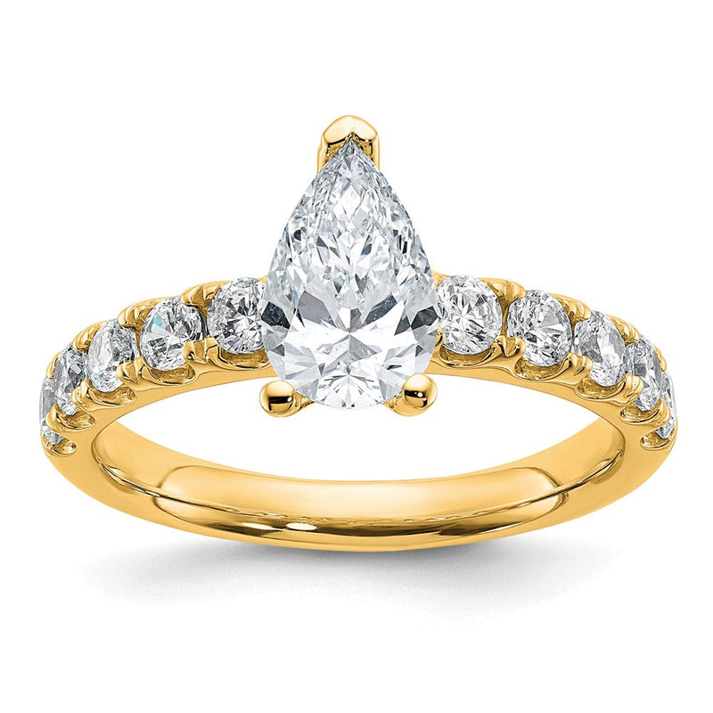 14K Gelbgold 1 3/4 Karat Zertifiziert Im Labor Gezüchtet Diamant Vs+ F+ Tropfen Komplett Verlobungsring
