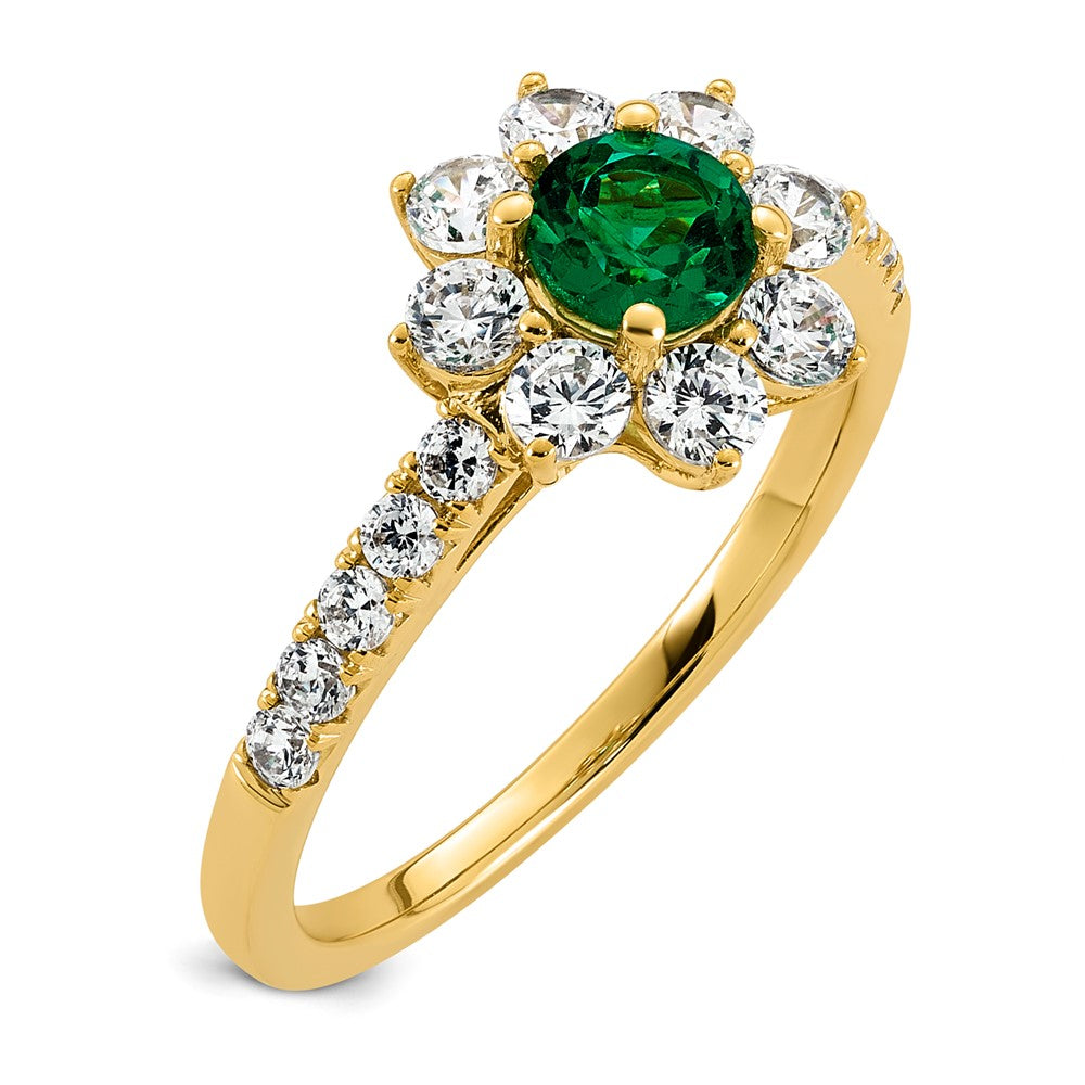 14K Gelbgold Vs/si G+ Im Labor Gezüchtet Diamant und Aaa Qualität Echt Smaragd