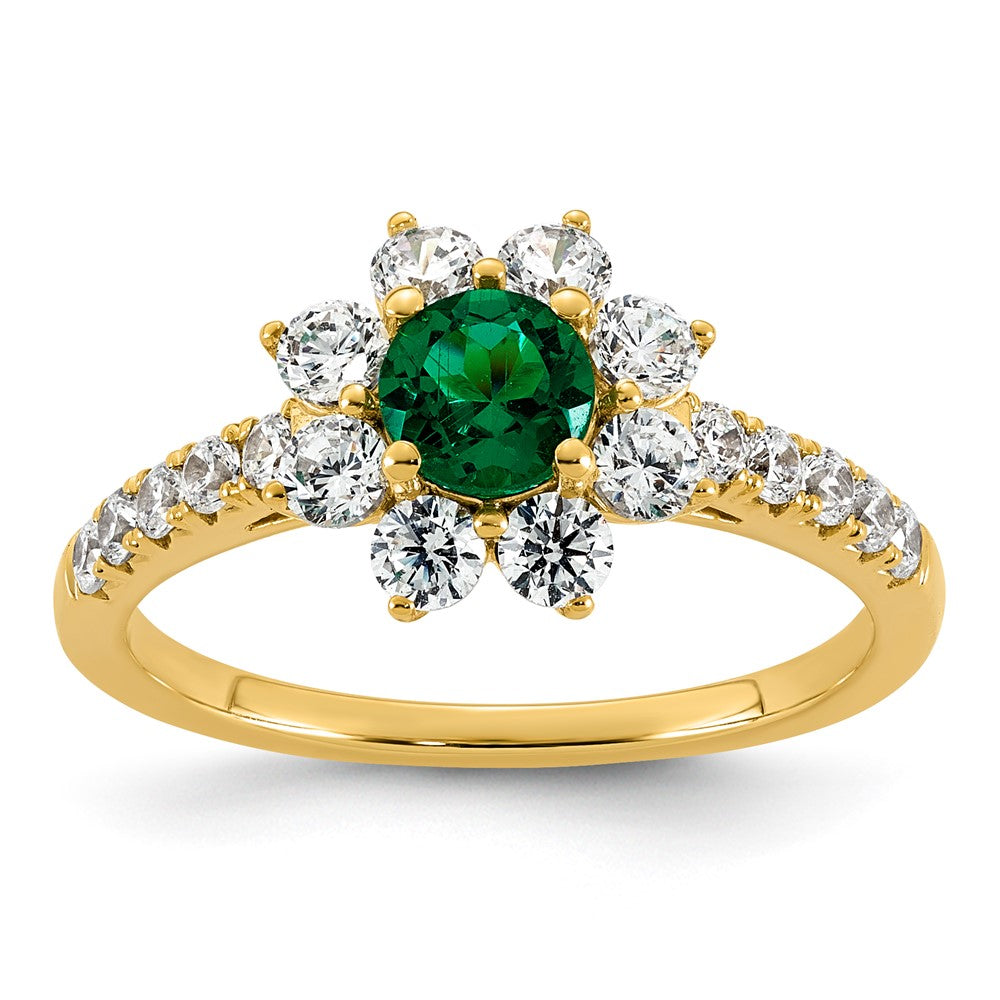 14K Gelbgold Vs/si G+ Im Labor Gezüchtet Diamant und Aaa Qualität Echt Smaragd